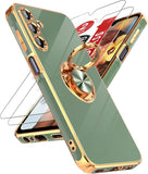 LeYi for Samsung Galaxy A15 5G Case: with 2 Pack Tempered Glass Screen Protector and Rotatable Ring Holder Magnetic Kickstand, Plating Rose Gold Edge Case