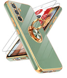 LeYi for Samsung Galaxy A54 5G Case: with 2 Pack Tempered Glass Screen Protector and Rotatable Ring Holder Magnetic Kickstand, Plating Rose Gold Edge Case