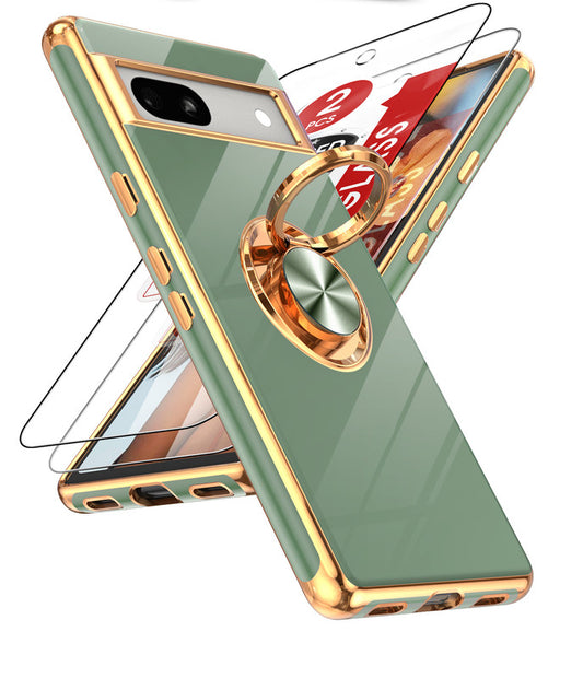 LeYi for Google Pixel 7A Case: with 2 Pack Tempered Glass Screen Protector and Rotatable Ring Holder Magnetic Kickstand, Plating Rose Gold Edge Case
