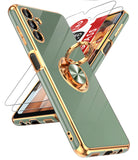 LeYi for Samsung Galaxy A13 5G Case: with 2 Pack Tempered Glass Screen Protector and Rotatable Ring Holder Magnetic Kickstand, Plating Rose Gold Edge Case