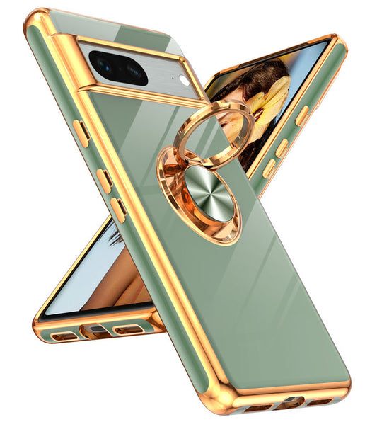 LeYi for Google-Pixel-7 Case: Rotatable Ring Holder Magnetic Kickstand, Plating Rose Gold Edge Case
