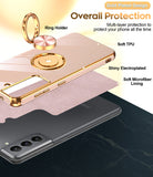 LeYi for Samsung Galaxy S21 5G Case: Rotatable Ring Holder Magnetic Kickstand, Plating Rose Gold Edge Case