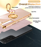 LeYi for Samsung Galaxy S22 5G Case: Rotatable Ring Holder Magnetic Kickstand, Plating Rose Gold Edge Case