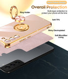 LeYi for Samsung Galaxy S22 Plus 5G Case: Rotatable Ring Holder Magnetic Kickstand, Plating Rose Gold Edge Case