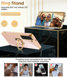 LeYi for Samsung Galaxy S22 5G Case: Rotatable Ring Holder Magnetic Kickstand, Plating Rose Gold Edge Case