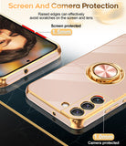 LeYi for Samsung Galaxy S22 Plus 5G Case: Rotatable Ring Holder Magnetic Kickstand, Plating Rose Gold Edge Case