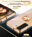 LeYi for Samsung Galaxy S22 5G Case: Rotatable Ring Holder Magnetic Kickstand, Plating Rose Gold Edge Case
