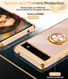 LeYi for Google Pixel 6A Case: with 2 Pack Tempered Glass Screen Protector and Rotatable Ring Holder Magnetic Kickstand, Plating Rose Gold Edge Case