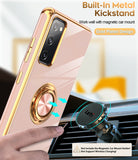 LeYi for Samsung Galaxy S20 FE 5G Case: with 2 Pack Tempered Glass Screen Protector and Rotatable Ring Holder Magnetic Kickstand, Plating Rose Gold Edge Case