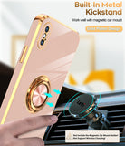 LeYi for iPhone X/XS Case: with 1 Pack Tempered Glass Screen Protector and Rotatable Ring Holder Magnetic Kickstand, Plating Rose Gold Edge Case