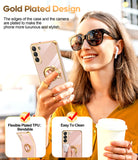 LeYi for Samsung Galaxy S22 Plus 5G Case: Rotatable Ring Holder Magnetic Kickstand, Plating Rose Gold Edge Case