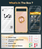 LeYi for Google Pixel 6A Case: with 2 Pack Tempered Glass Screen Protector and Rotatable Ring Holder Magnetic Kickstand, Plating Rose Gold Edge Case