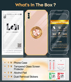 LeYi for iPhone X/XS Case: with 1 Pack Tempered Glass Screen Protector and Rotatable Ring Holder Magnetic Kickstand, Plating Rose Gold Edge Case