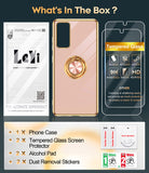 LeYi for Samsung Galaxy S20 FE 5G Case: with 2 Pack Tempered Glass Screen Protector and Rotatable Ring Holder Magnetic Kickstand, Plating Rose Gold Edge Case