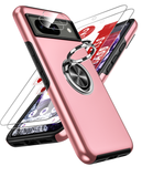 LeYi for Google Pixel 8 Case with Glass Screen Protector and Lens Protector, Shockproof Heavy Duty Protective Slim Fit Google Pixel 8 Cell Phone Case Cover with Rotatable Ring Holder Magnetic Kickstand for Women