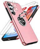 LeYi for Samsung Galaxy A35 5G Case with Glass Screen Protector and Lens Protector, Shockproof Heavy Duty Protective Slim Fit Samsung Galaxy A35 5G Cell Phone Case Cover with Rotatable Ring Holder Magnetic Kickstand for Women