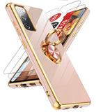 LeYi for Samsung Galaxy S20 FE 5G Case: with 2 Pack Tempered Glass Screen Protector and Rotatable Ring Holder Magnetic Kickstand, Plating Rose Gold Edge Case