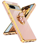 LeYi for Google-Pixel-7 Case: Rotatable Ring Holder Magnetic Kickstand, Plating Rose Gold Edge Case