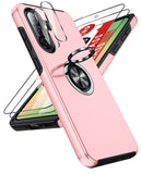 LeYi for Samsung Galaxy A57 5G Case with Glass Screen Protector and Lens Protector, Shockproof Heavy Duty Protective Slim Fit Samsung Galaxy A57 5G Cell Phone Case Cover with Rotatable Ring Holder Magnetic Kickstand for Women