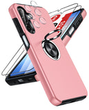 LeYi for Samsung Galaxy A17 5G Case with Glass Screen Protector and Lens Protector, Shockproof Heavy Duty Protective Slim Fit Samsung Galaxy A17 5G Cell Phone Case Cover with Rotatable Ring Holder Magnetic Kickstand for Women