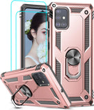LeYi for Samsung Galaxy A51 Case with Glass Screen Protector Replacement, Military-Grade Shockproof Magnetic Ring Stand Cell Android Case Cover