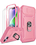 LeYi for iPhone 14 Phone Case: iPhone 14 Case with 2 Tempered Glass Screen Protector, Slide Camera Cover, Ring Stand Holder, Heavy Duty Shockproof para i Phone 14 Cover for Women Girl