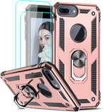 LeYi for iPhone 8 Plus/7 Plus Case, iPhone 6s Plus/6 Plus Phone Case with Glass Screen Protector Replacement, Military-Grade Shockproof Magnetic Ring Stand Cell Android Case Cover
