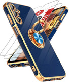 LeYi for Samsung Galaxy A15 5G Case: with 2 Pack Tempered Glass Screen Protector and Rotatable Ring Holder Magnetic Kickstand, Plating Rose Gold Edge Case
