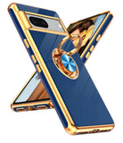 LeYi for Google-Pixel-7 Case: Rotatable Ring Holder Magnetic Kickstand, Plating Rose Gold Edge Case