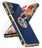 LeYi for Samsung Galaxy A13 5G Case: with 2 Pack Tempered Glass Screen Protector and Rotatable Ring Holder Magnetic Kickstand, Plating Rose Gold Edge Case