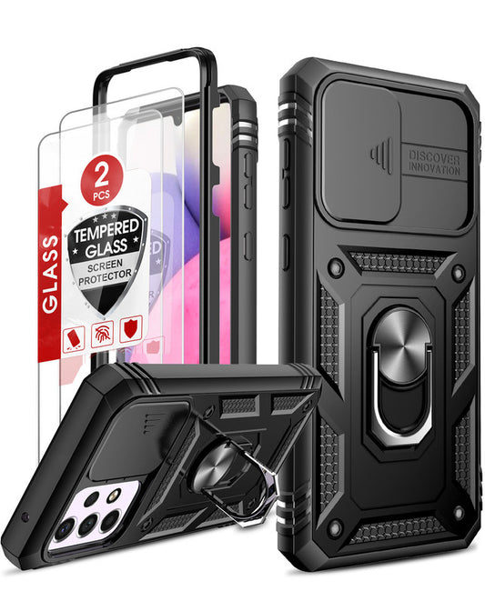 LeYi for Samsung Galaxy A33 5G Phone Case: Samsung Galaxy A33 Case with 2 Tempered Glass Screen Pro Maxtector, Slide Camera Cover, Ring Stand Holder, Heavy Duty Shockproof para Samsung Galaxy A33 Cover for Women Girl
