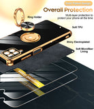 LeYi for Samsung Galaxy A12 5G Case: with 2 Pack Tempered Glass Screen Protector and Rotatable Ring Holder Magnetic Kickstand, Plating Rose Gold Edge Case