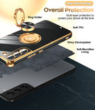 LeYi for Samsung Galaxy S22 Plus 5G Case: Rotatable Ring Holder Magnetic Kickstand, Plating Rose Gold Edge Case