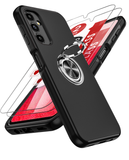 LeYi for Samsung Galaxy A14 5G Case with Glass Screen Protector, Shockproof Heavy Duty Protective Slim Fit Samsung Galaxy A14 5G Cell Phone Case Cover with Rotatable Ring Holder Magnetic Kickstand for Women