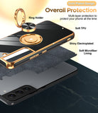 LeYi for Samsung Galaxy S22 5G Case: Rotatable Ring Holder Magnetic Kickstand, Plating Rose Gold Edge Case