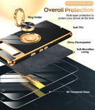 LeYi for Google Pixel 7A Case: with 2 Pack Tempered Glass Screen Protector and Rotatable Ring Holder Magnetic Kickstand, Plating Rose Gold Edge Case