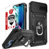 LeYi for iPhone 13 Phone Case: with Slide Camera Cover and Screen Protector, [Military-Grade] Cellphone Case Cover with Magnetic Ring Kickstand for iPhone 13
