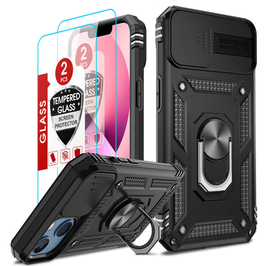 LeYi for iPhone 13 Phone Case: with Slide Camera Cover and Screen Protector, [Military-Grade] Cellphone Case Cover with Magnetic Ring Kickstand for iPhone 13