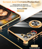 LeYi for Samsung Galaxy S23 Case: with 2 Pack Tempered Glass Screen Protector and Rotatable Ring Holder Magnetic Kickstand, Plating Rose Gold Edge Case