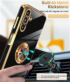 LeYi for Samsung Galaxy A13 5G Case: with 2 Pack Tempered Glass Screen Protector and Rotatable Ring Holder Magnetic Kickstand, Plating Rose Gold Edge Case