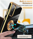 LeYi for Samsung Galaxy S20 FE 5G Case: with 2 Pack Tempered Glass Screen Protector and Rotatable Ring Holder Magnetic Kickstand, Plating Rose Gold Edge Case