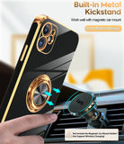 LeYi for Iphone 11 Case: with 2 Pack Tempered Glass Screen Protector and Rotatable Ring Holder Magnetic Kickstand, Plating Rose Gold Edge Case
