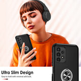 LeYi for Samsung Galaxy A13 4G Case with Glass Screen Protector, Shockproof Heavy Duty Protective Slim Fit Samsung Galaxy A13 4G Cell Phone Case Cover with Rotatable Ring Holder Magnetic Kickstand for Women