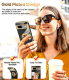 LeYi for Google Pixel 7A Case: with 2 Pack Tempered Glass Screen Protector and Rotatable Ring Holder Magnetic Kickstand, Plating Rose Gold Edge Case