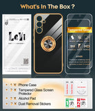 LeYi for Samsung Galaxy A54 5G Case: with 2 Pack Tempered Glass Screen Protector and Rotatable Ring Holder Magnetic Kickstand, Plating Rose Gold Edge Case