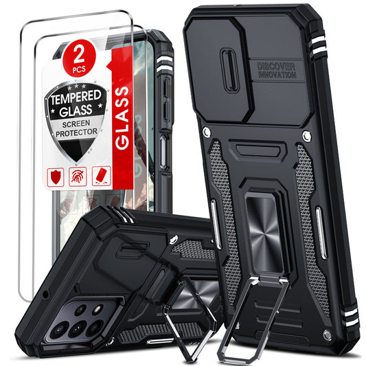 LeYi for Samsung Galaxy A23 5G Phone Case, with Camera Lens Cover Slider, Ring Stand Holder Military Grade Protective Shockproof Armour Cover for Samsung A 23