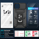 LeYi for iPhone 13 Phone Case: with Slide Camera Cover and Screen Protector, [Military-Grade] Cellphone Case Cover with Magnetic Ring Kickstand for iPhone 13