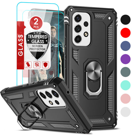 LeYi for Samsung Galaxy A53 Phone Case, Samsung A53 Phone Case with Glass Screen Protector Replacement, Military-Grade Shockproof Magnetic Ring Stand Cell Android Case Cover