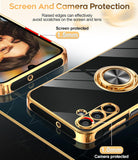 LeYi for Samsung Galaxy A15 5G Case: with 2 Pack Tempered Glass Screen Protector and Rotatable Ring Holder Magnetic Kickstand, Plating Rose Gold Edge Case
