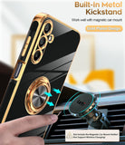 LeYi for Samsung Galaxy A15 5G Case: with 2 Pack Tempered Glass Screen Protector and Rotatable Ring Holder Magnetic Kickstand, Plating Rose Gold Edge Case